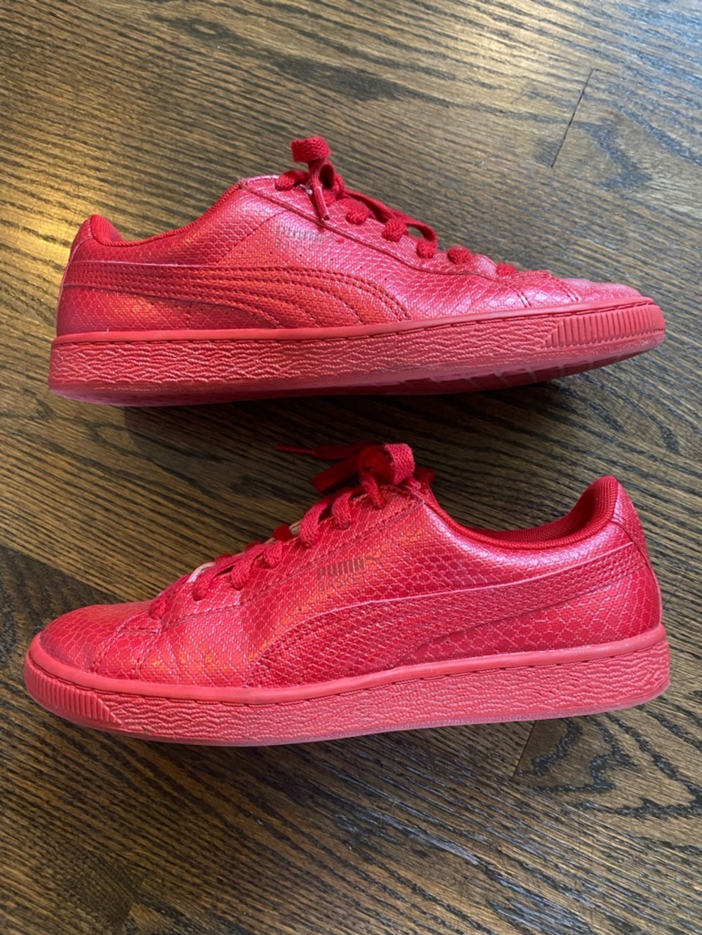 Puma Red Sneakers Leather Low Top Lace Up Casual Shoes Womens Size 8